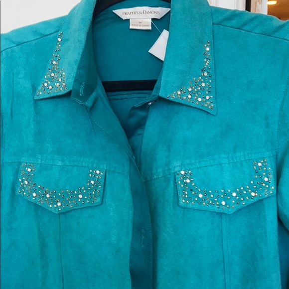 Drapers & Damons Vintage Green Faux Suede Blouse - Picture 8 of 9